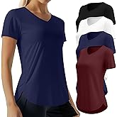 Oakgarden 4 Pack Women's Quick Dry Workout Tops Exercise V Neck Short Sleeve Gym Side Slits Curved Hem UV Shirts