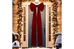 Knitgrip Extra Large Christmas Front Door Bow Decorations 27 x 78 Inch Giant Velvet Christmas Tree Topper Bow with Long Streamers Wreath Wall Decor for Home Xmas Room Holiday Porch(Burgundy)