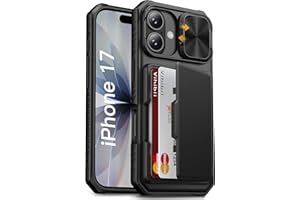 Vihibii for iPhone 17 Case Wallet with Card Holder (4 Cards) [RFID Blocking] & Slide Camera Cover, Military Grade Drop Protec