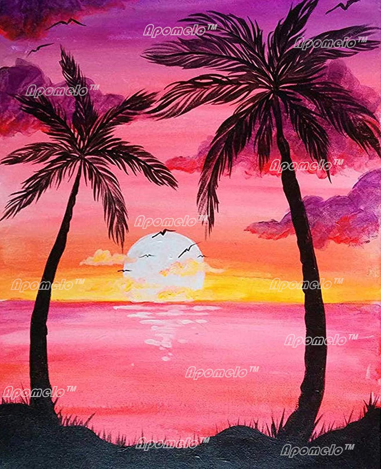 Amazon Com Apomelo Diamond Painting Kits Tropical Beach Diamond Painting By Number Kits For Adults Coconut Palm Rhinestone Picture Diamond Art Kit Island At Dusk 12 16 Inches
