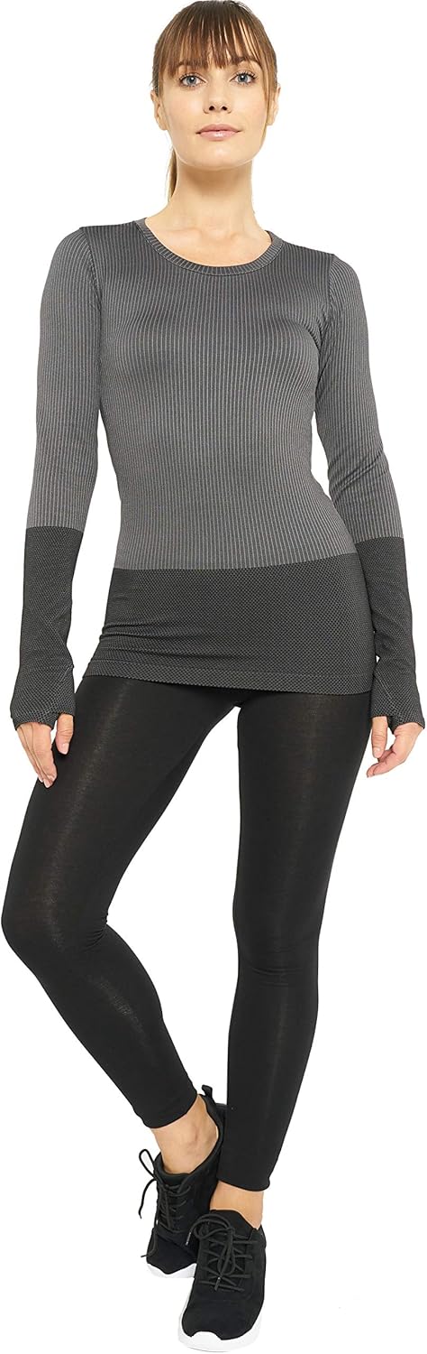 Long Sleeve Compression Thermal Workout Tops for Women - Dry Fit Running T-Shirts with Thumbholes: Clothing