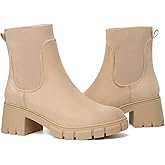 GOUPSKY Womens Ankle Boots Lug Sole Comfortable Slip On Chelsea Booties Elastic Gore