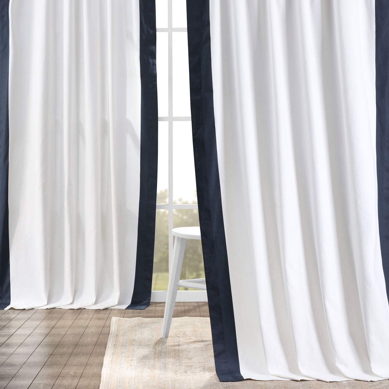 HPD Half Price Drapes Printed Cotton Curtains for Living Room, Bedroom (1 Panel), Warm Off-White & Dark Navy, 50" W x 108" L (Pack of 1)