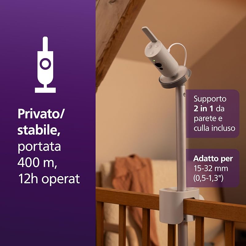 PHILIPS Avent Premium Connected Baby Monitor, il monitor più avanzato di sempre di Avent, controllo di sonno e respirazione con IA, HD, app, SCD973/26