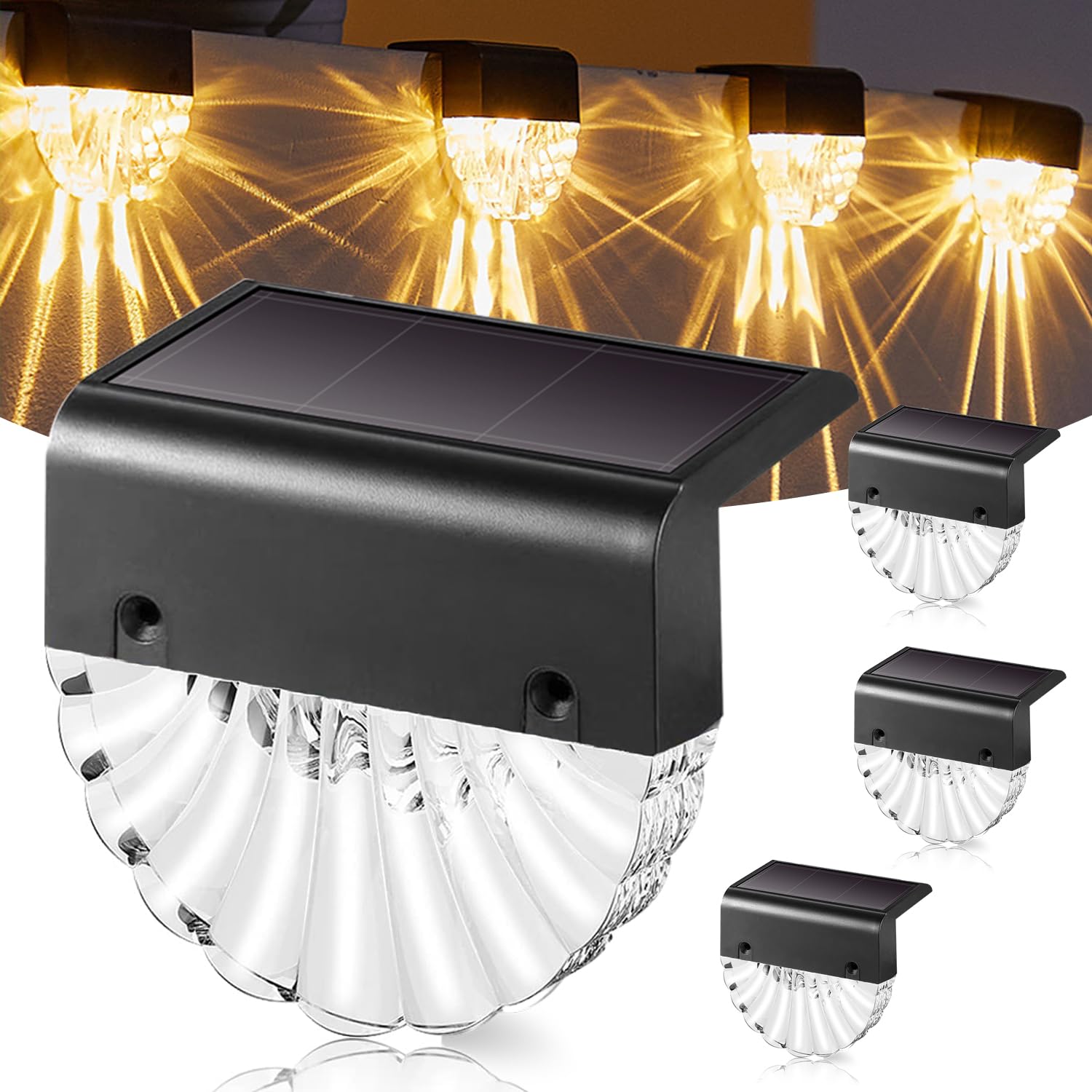 MUSUNIA Solar Step Lights 4 Pack - Outdoor Waterproof Deck Lights for Fence, Terraces, Stairs, Garden Decorations (Warm White/Color)