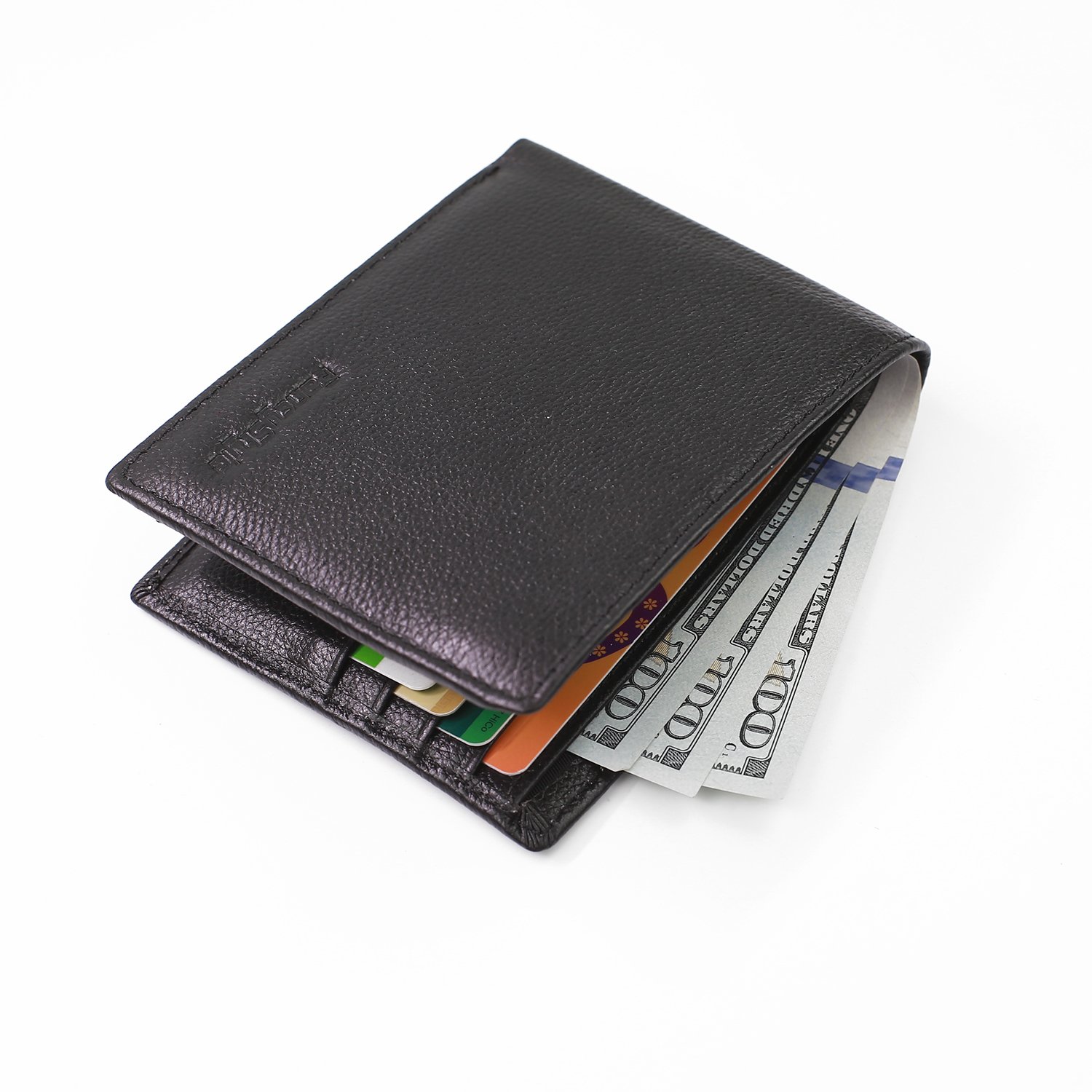 RFID Wallet for Men with Flip-up ID Window Slim Leather 10 Card Slots Black