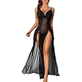Eirisly Women Lingerie Lace Babydoll Chemise Nightwear Sexy Mesh Nightdress Side Split Nightgown