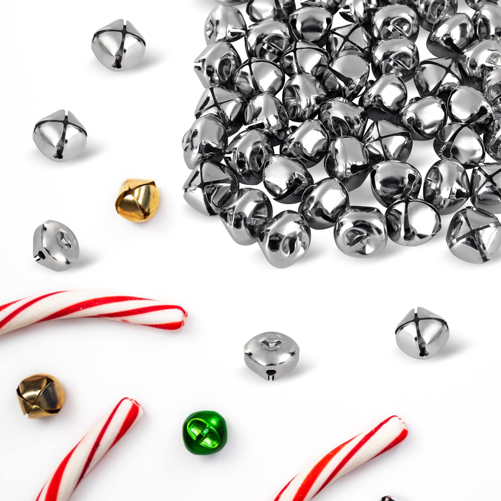 BigOtters 50 Pcs Jingle Bells for Crafting, 1 Inch Craft Bells Bulk for DIY, Home Christmas Decoration, Silver