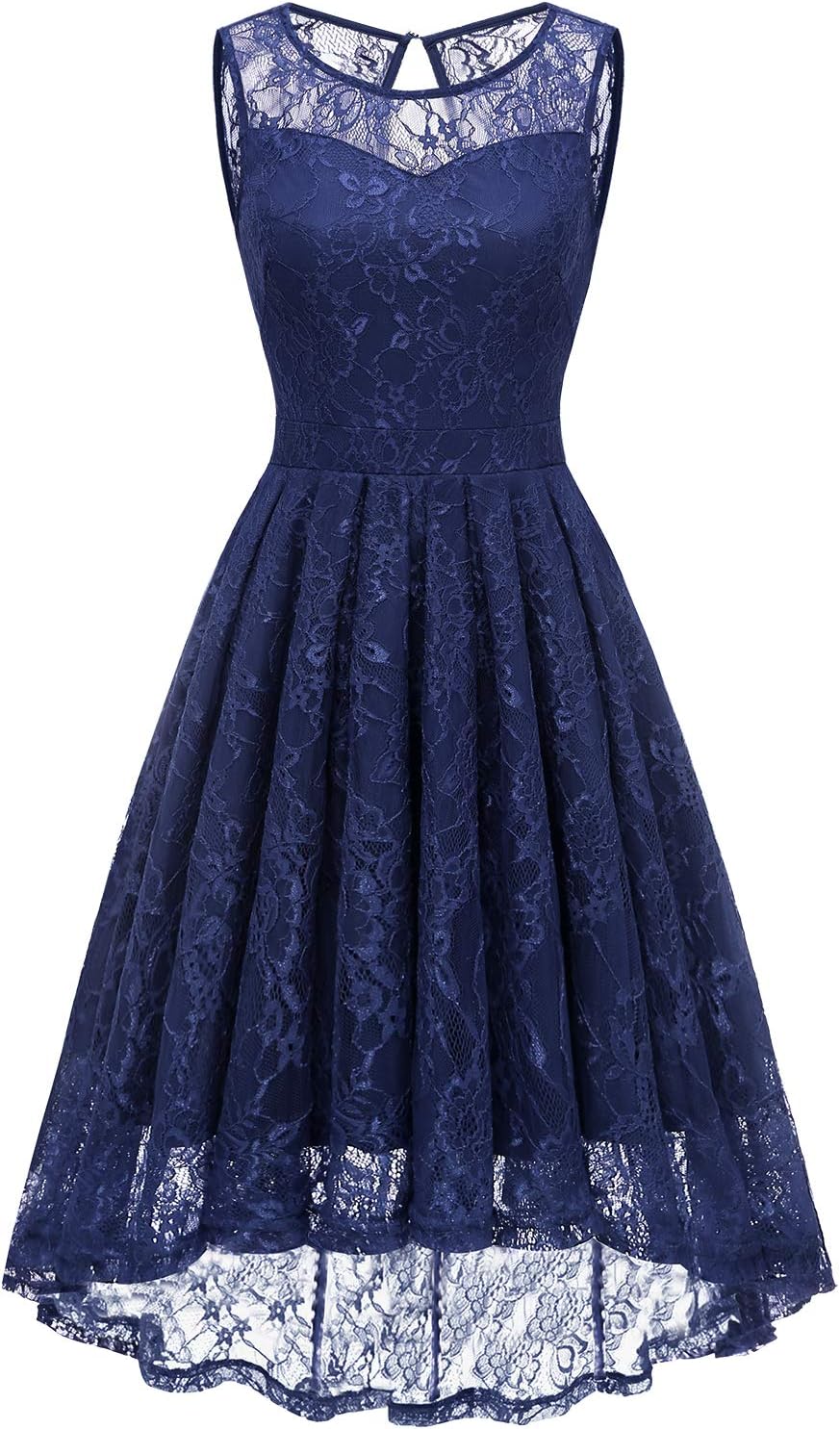 Women's Vintage Lace High Low Bridesmaid Dress Sleeveless Cocktail Party Swing Dress