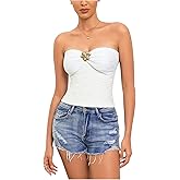 winkbay Women's Summer Strapless Crop Tops Y2k Metal Floral Fitted Going Out Tube Top Vacation Outfits