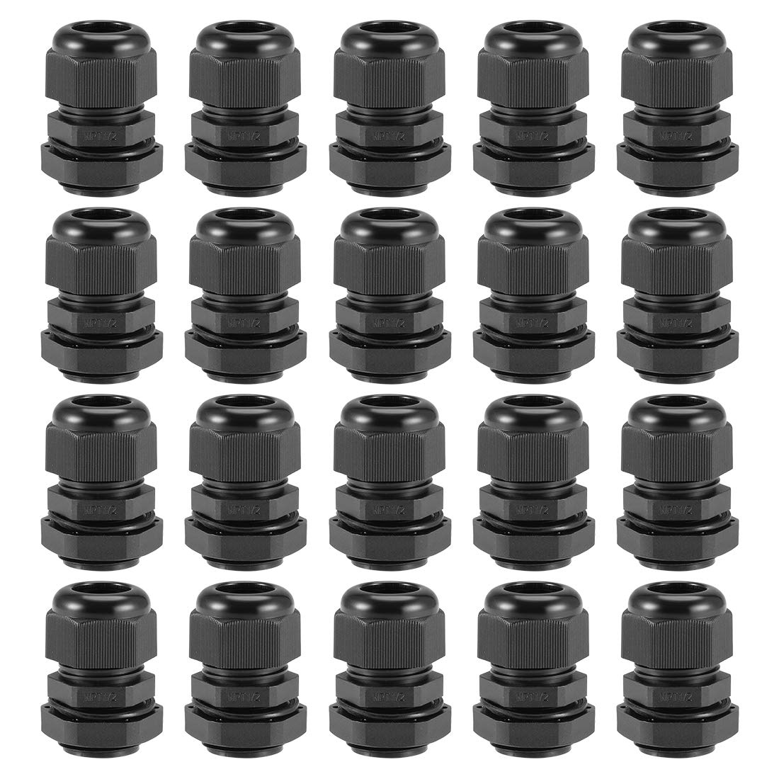 sourcing map NPT1/2 Cable Gland 8mm-14mm Wire Hole Waterproof Nylon Joint Adjustable Locknut with Washer Black 20pcs
