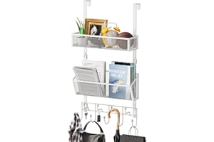 HapiRm Over The Door Hooks - High Capacity Over The Door Organizer Hanger with 9 Hooks + 2 Mesh Baskets Storage Rack for Hang