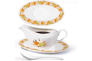 TLY 16OZ Thanksgiving Gravy Boat with Ladle and Saucer Ceramic Gravy Boat Thanksgiving Serveware for Salad Dressings, Creamer, Broth, Black Pepper Used at Weddings Parties Christmas or Daily Use