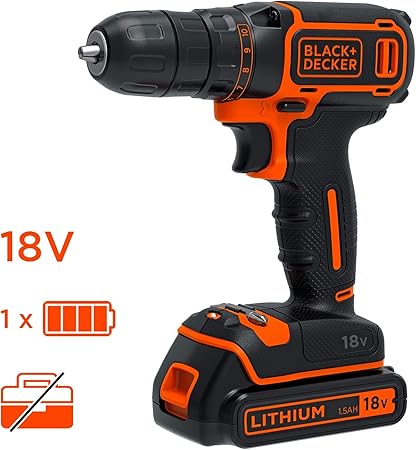 Black Decker Bdcdc18k1 Qw Cordless Drill Screwdriver 650 Rpm 1 Battery Supplied In Box 18 V Case And 1 Battery Amazon Co Uk Diy Tools