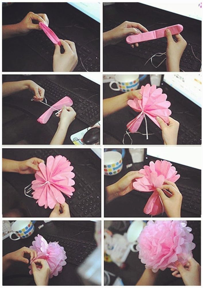 Hmxpls 10pcs Tissue Hanging Paper Pom-poms Flower Ball Wedding Party Outdoor Decoration, Premium Tissue Paper Pom Pom Flowers Craft Kit(Pink): Home & Kitchen