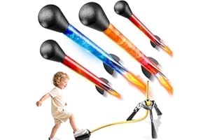 JUKUDAHU Rockets for Kids Age 4-8 with 4 LED Rockets and Launcher - Outdoor Toys for 4 5 6 7 8-12 Year Old Boy Birthday Gift, Air Powered Flying Toy Shooting Up to 100 Feet, Toys for Kids Ages 8-12