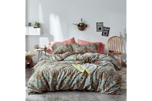 VM VOUGEMARKET Bohemia Duvet Cover Set King,3 Piece Long Staple Cotton Comforter Cover with Zipper Closure,Green Golden Elegant Bedding Set-Carol,King