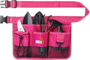 UNCO- Adjustable Gardening Belt, Pink, 7 Pockets, Wear, Cut and Water Resistant, Garden Tool Belt Pouch, Waist Apron with Pockets