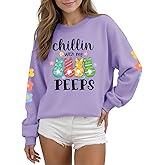 UYIQL Easter Sweatshirts for Women Cute Easter Bunny Shirt Casual Rabbit Graphic Pullover Tops