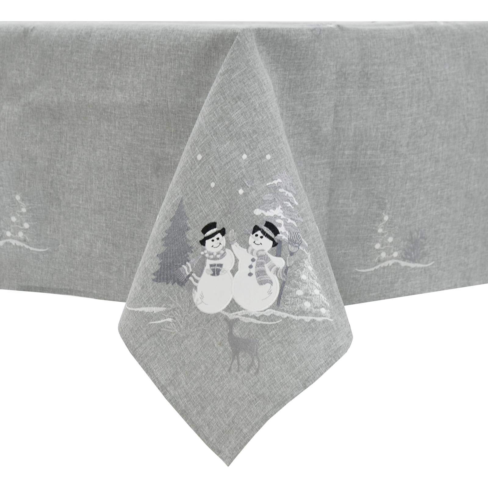 Mr Crimbo Christmas Tablecloths Napkins Grey Fabric White Snowmen 52 x 70