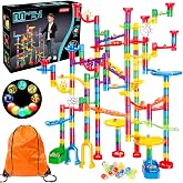 Meland Marble Run - 208Pcs Marble Maze Game Building Toy for Kids, Marble Track Race Set &amp; STEM Learning Toy Gift for Boy Girl Age 4 5 6 7 8 9+(142 Pcs + 60 Glass + 5 Led Lighted Marbles)