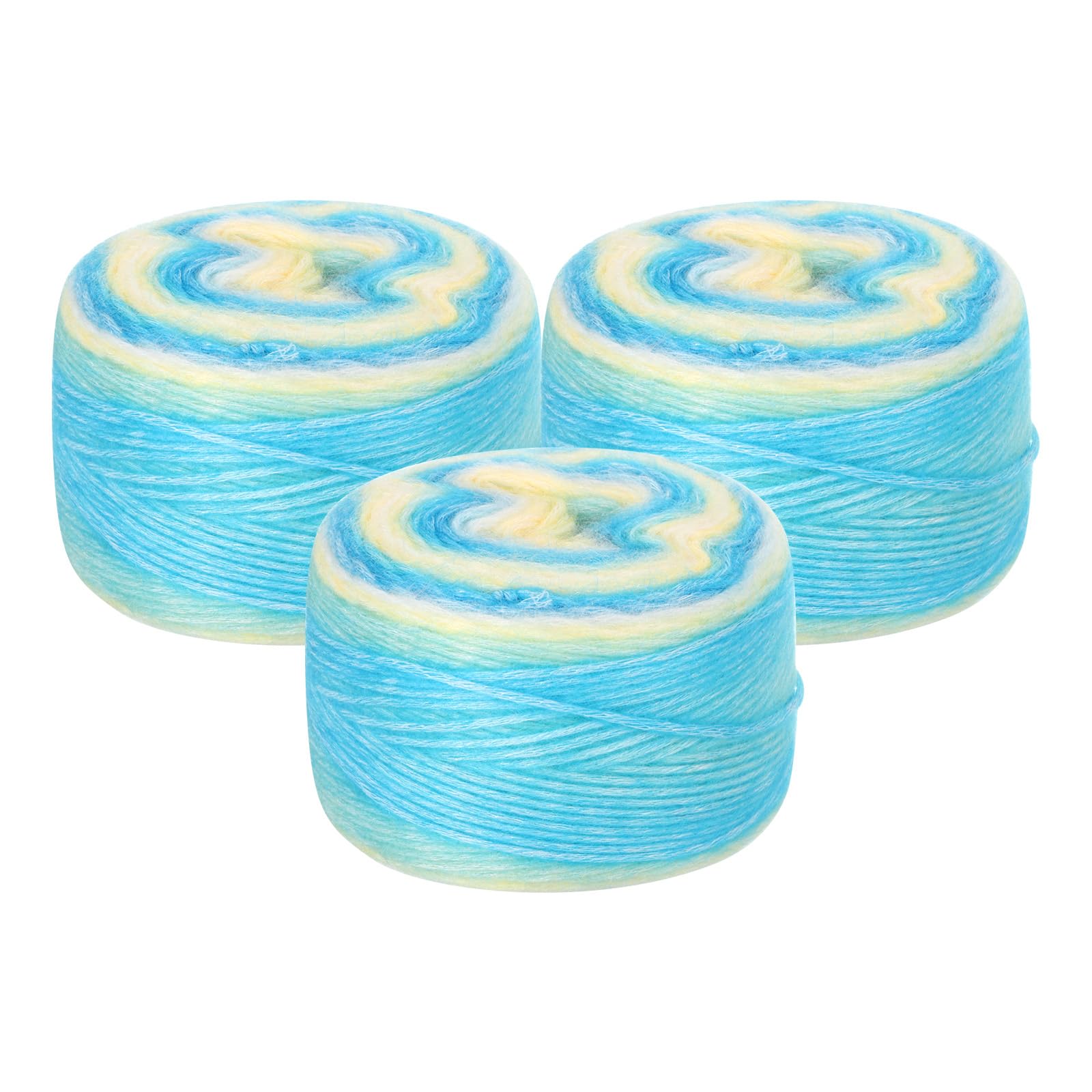 uxcell 3Pcs 100g Gradient Cake Cotton Yarns, Soft Rainbow Yarn Ball for Knitting and Crocheting Craft Project, Mixed Sky Blue (300g x 3, 245M L Each)