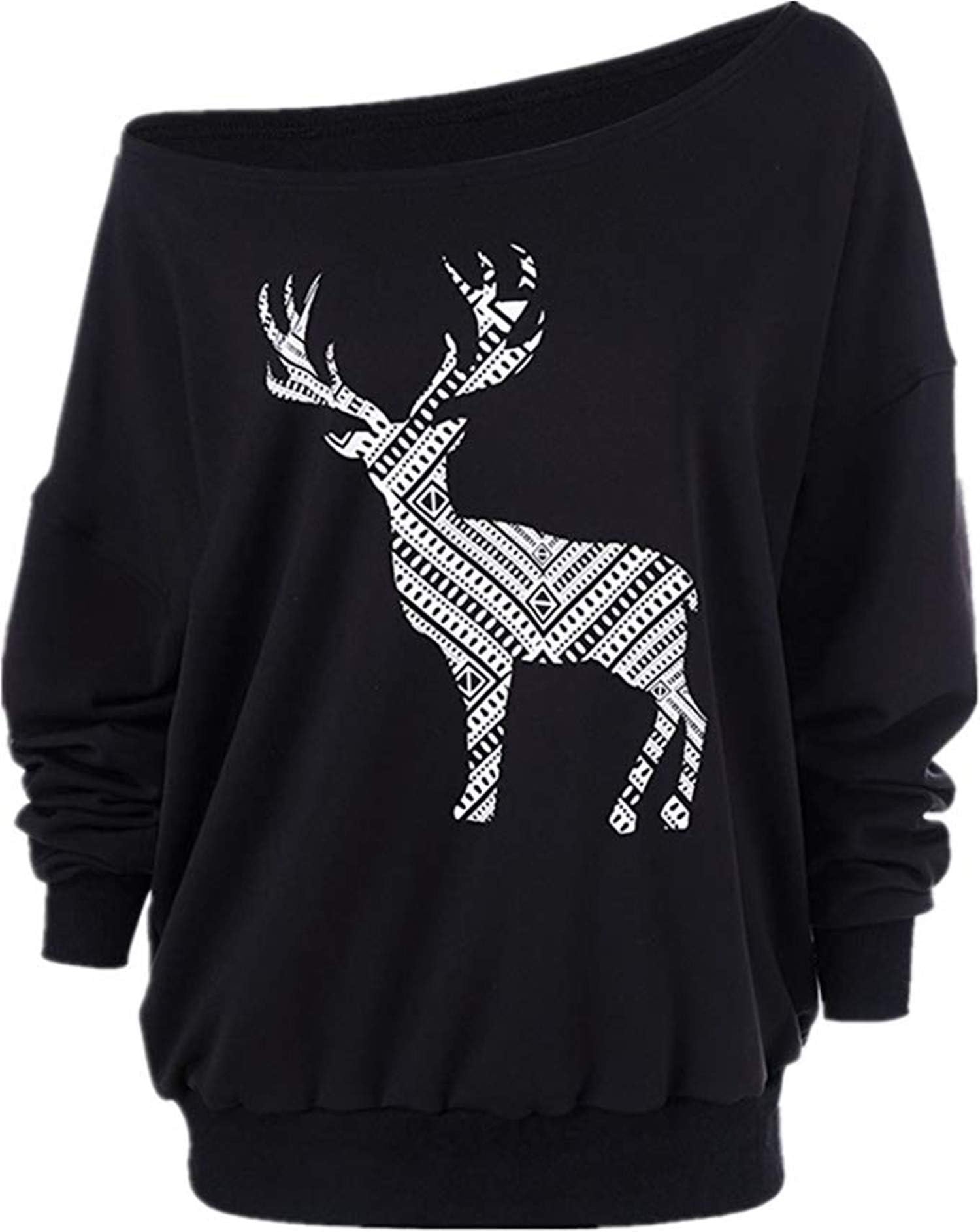 Women Plus Size Merry Christmas Sweatshirt T Shirt Off-Shoulder Cotton Long Sleeve Xmas Blouse Tops