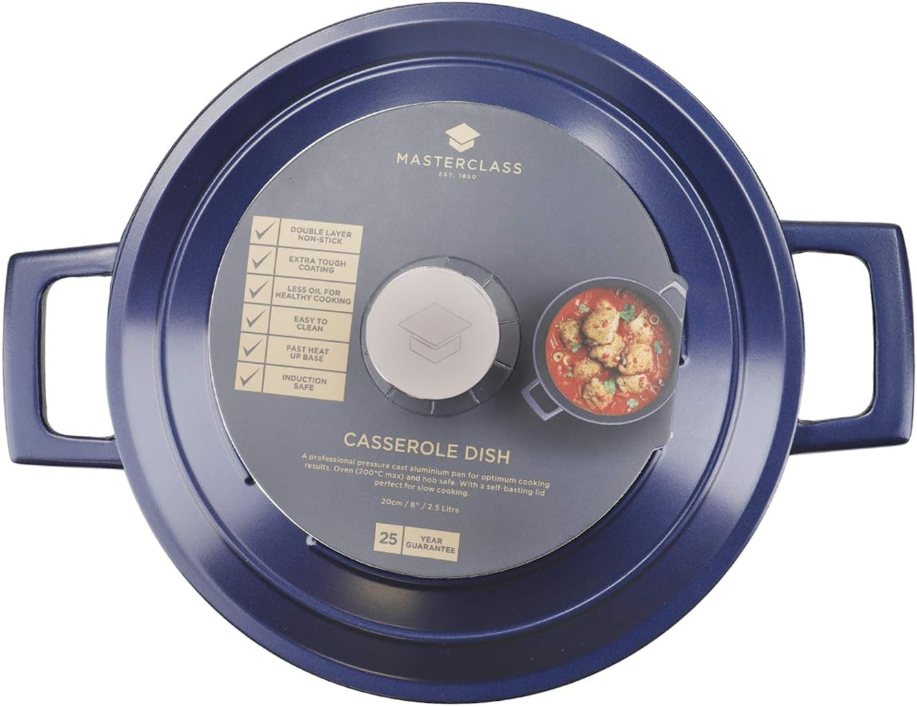 MasterClass Cast Aluminium Casserole Dish, Blue, 20cm/2.5Litre, Gift Boxed, 2.5 L - Image 4