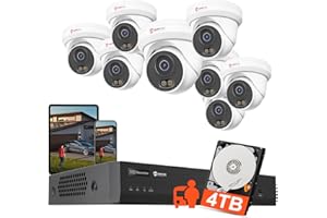 Anpviz 12MP 16CH NVR PoE Security Camera System, 8PCS 3K 6MP Wired IP Turret Cameras Outdoor with AI Human Vehicle Detection, Smart Color Night Vision, Built in Mic, 12MP PoE NVR with 4TB HDD, NDAA