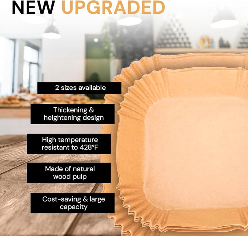 , papel para fritadeira de ar, fritadeira de ar, 100 unidades, 20-24 cm, sem BPA, descartável, para forno, acessórios para fritadeira sem óleo de 5 a 8 litros (20-24 cm, quadrado)