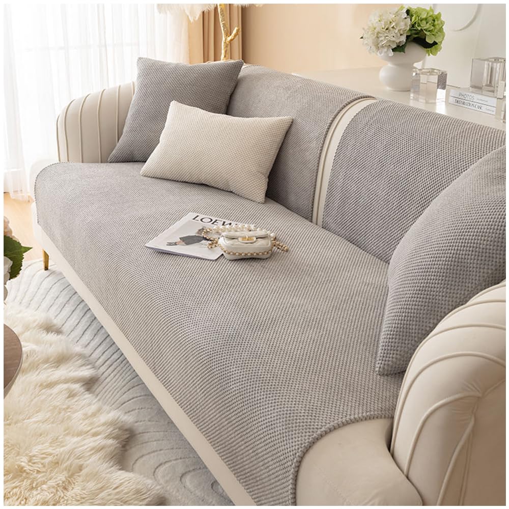 Axroad Mall Sofa Slipcover Corner 1/2/3/4 Seater Cover, Universal Non Slip L Shape Couch Cover Corn Fleece Fabric Furniture Protector Sofa Cover for Living Room (Grey, 70 * 210cm)
