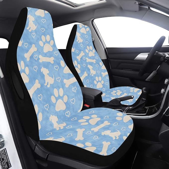 Custom Car Seat Covers Blue Beige Dog Paw Prints Puppy