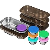 Kitlead 2 Compartment Grab and Go Snack Containers Reusable,Stainless Steel Snack Containers with Lid for Travel, Outdoor Camping and Daily Use (Set of 6)