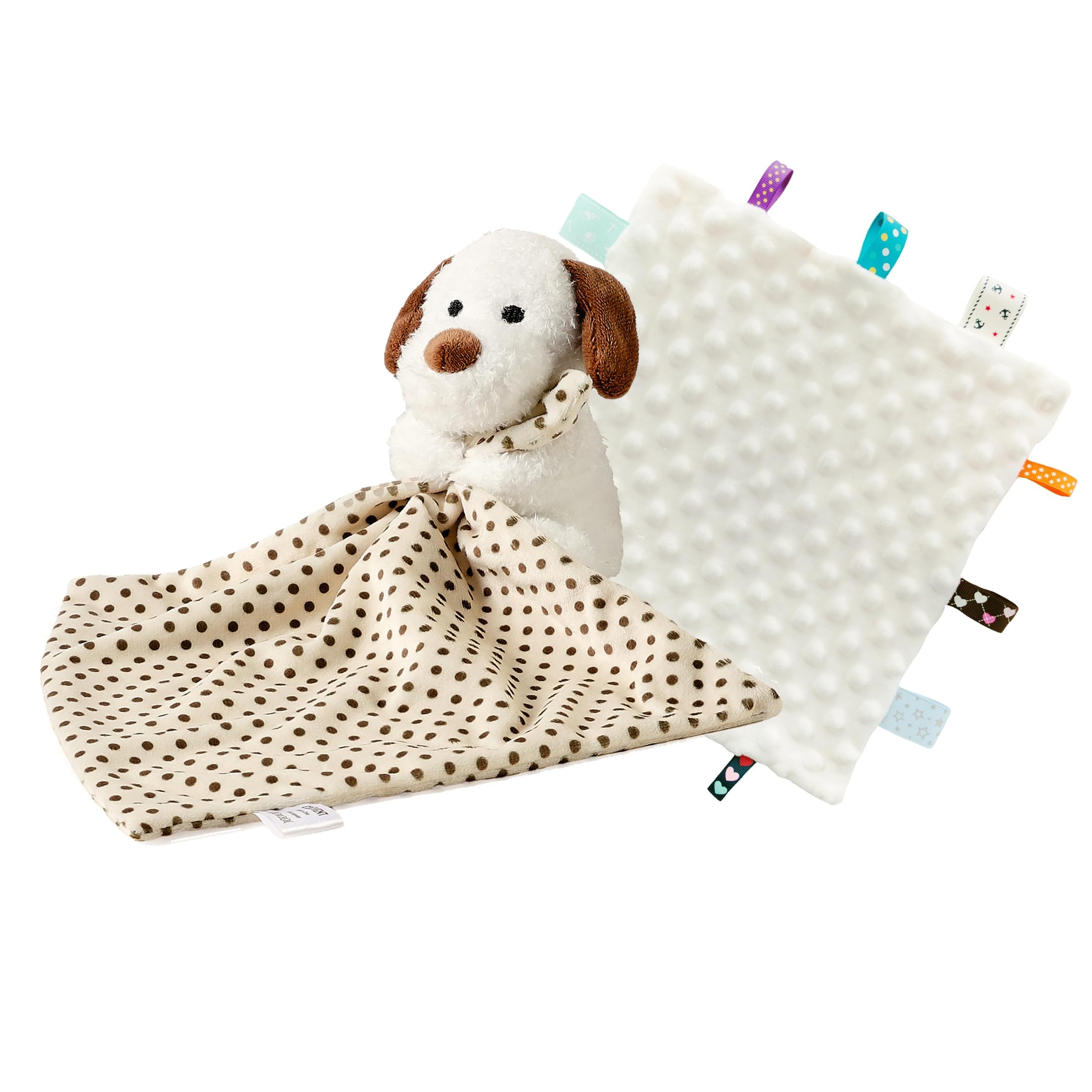 CREVENT Soft Plush Animal Face Baby Comforter for Boys and Girls, Great Gifts for Birthday Baby Shower - Hugging Dog + Tag