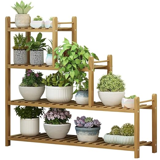 HBY Madera Soporte con 4 Niveles Bambú Balcon Alto De Pie Soporte ...