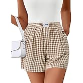Lomon Boxer Shorts for Women Summer Gingham Pajamas 2026 Lounge Sleep Pj Plaid Shorts Y2K Beach Bottoms with Pockets