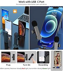 NPTCL 2 Pack Lavalier Microphone USB C Wireless Lav