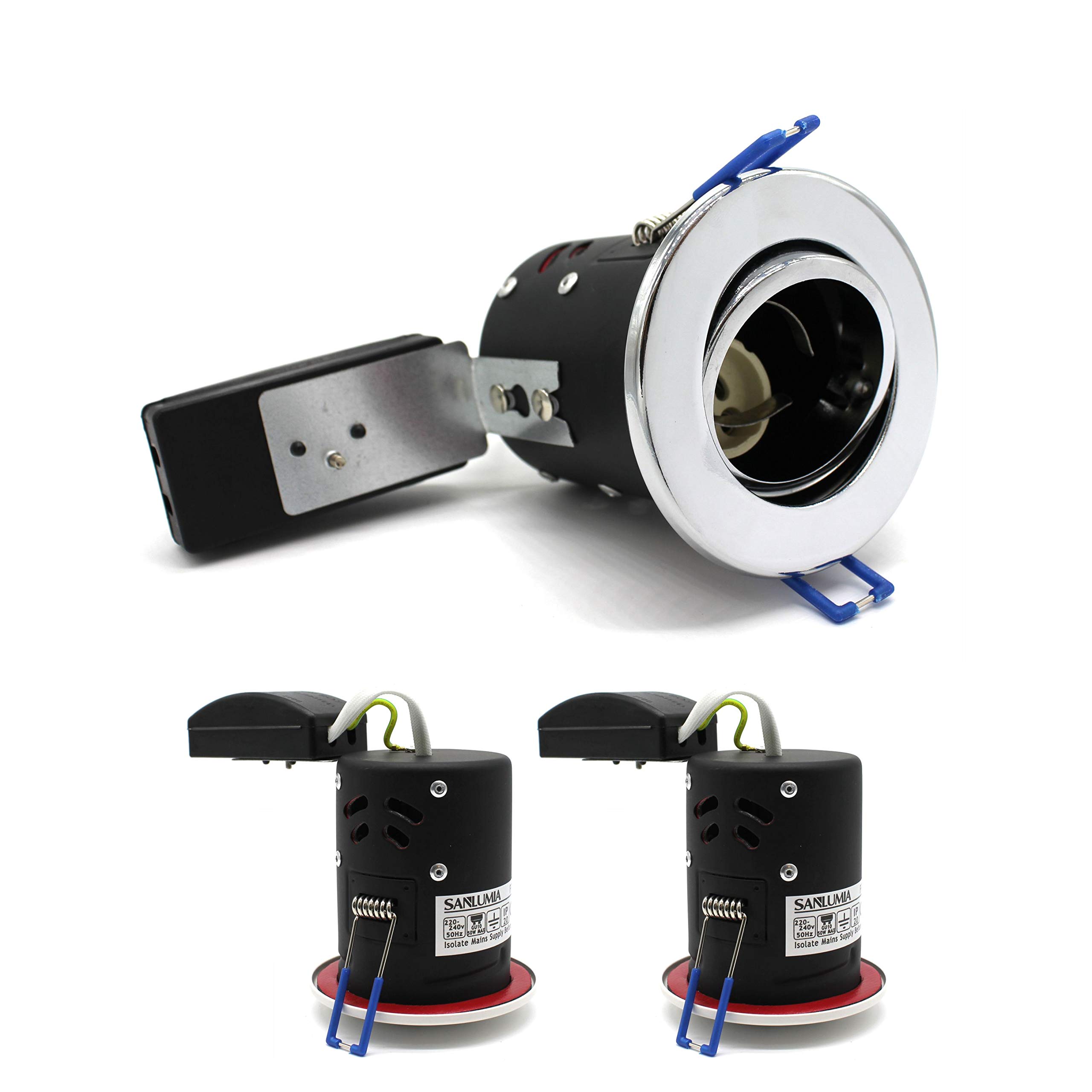 sanlumia 2 X LED Fire Rated Downlight Can GU10 Recessed Ceiling Twist & Lock Interchangeable Tilted Downlight IP20 Chrome