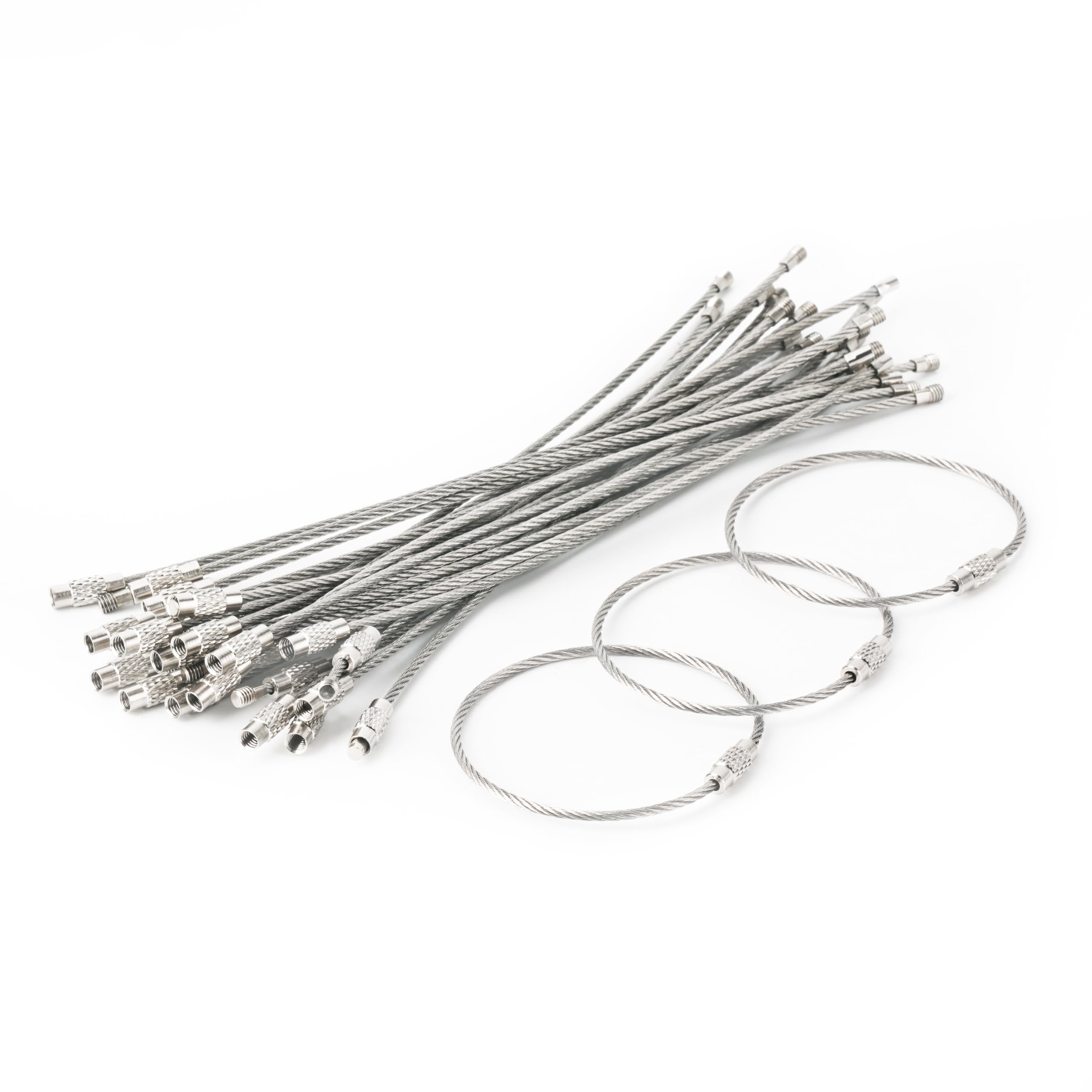 wisdompro Wire Keychain Cable, 20 Pack of 6.3 Inch Stainless Steel Wire Keyrings, 2mm Cable Keyring Loop/Hoop for Luggage Tag, Keys and ID Tag Keepers - Silver