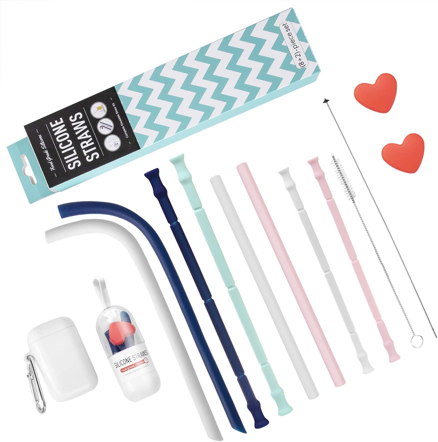 TAKEBEST Silicone Straws 8Pcs Smoothies Straws for 30&20 oz Tumblers-Reusable Straws Extra Long for Yeti/Rtic/Ozark +Box+Brushes