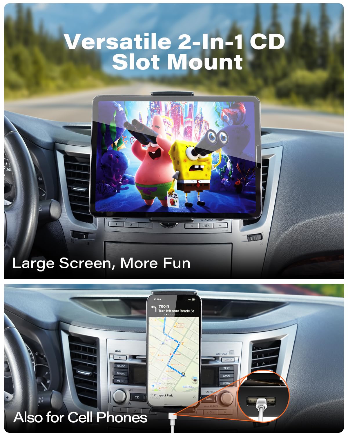 APPS2Car for Sturdy iPad Holder for Car CD Slot Tablet Mount, 2-in-1 Universal 4.7-11