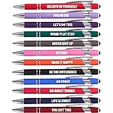 Actsun Funny Pens, 12 Pack Fine Point Smooth Writing Ballpoint Pens with Inspirational Tips, Black Ink, Touch Stylus Screens, Motivational Gift for Office &amp; Desk Accessories