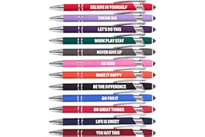 Actsun Funny Pens - 12 Pack Fine Point Smooth Writing Pens with Inspirational Tips, Black Ink, Touch Stylus Screens, Motivational Gift for Office & Desk Accessories