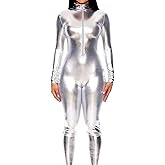 Forplay Women's Hot Metallic Zip Front Mock Neck Catsuit Bodysuit - Halloween Adult Costume US