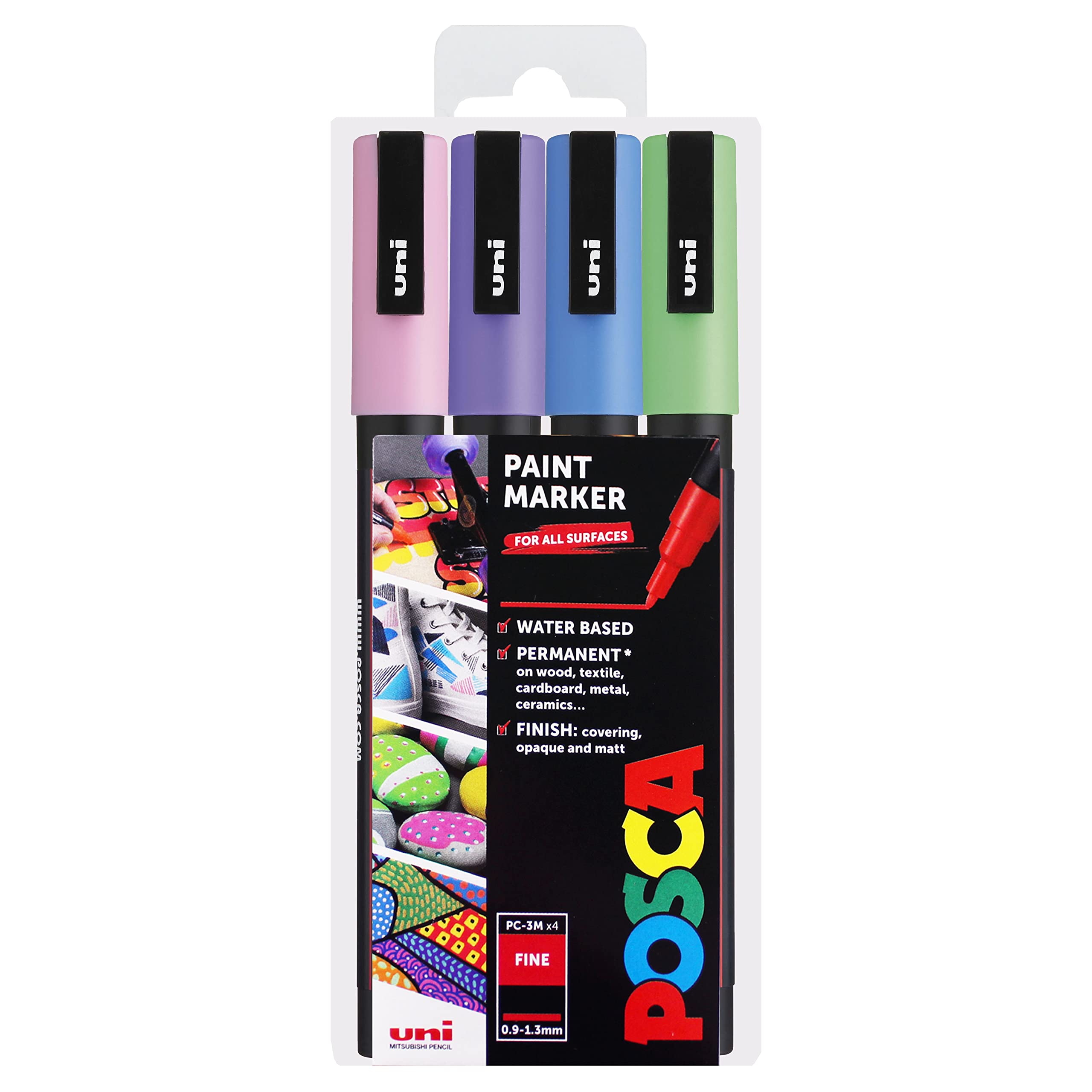 POSCA PC-3M Paint Marker Art Pens - 0.9-1.3mm – Pastel Tones Set of 4 Pens in Wallet