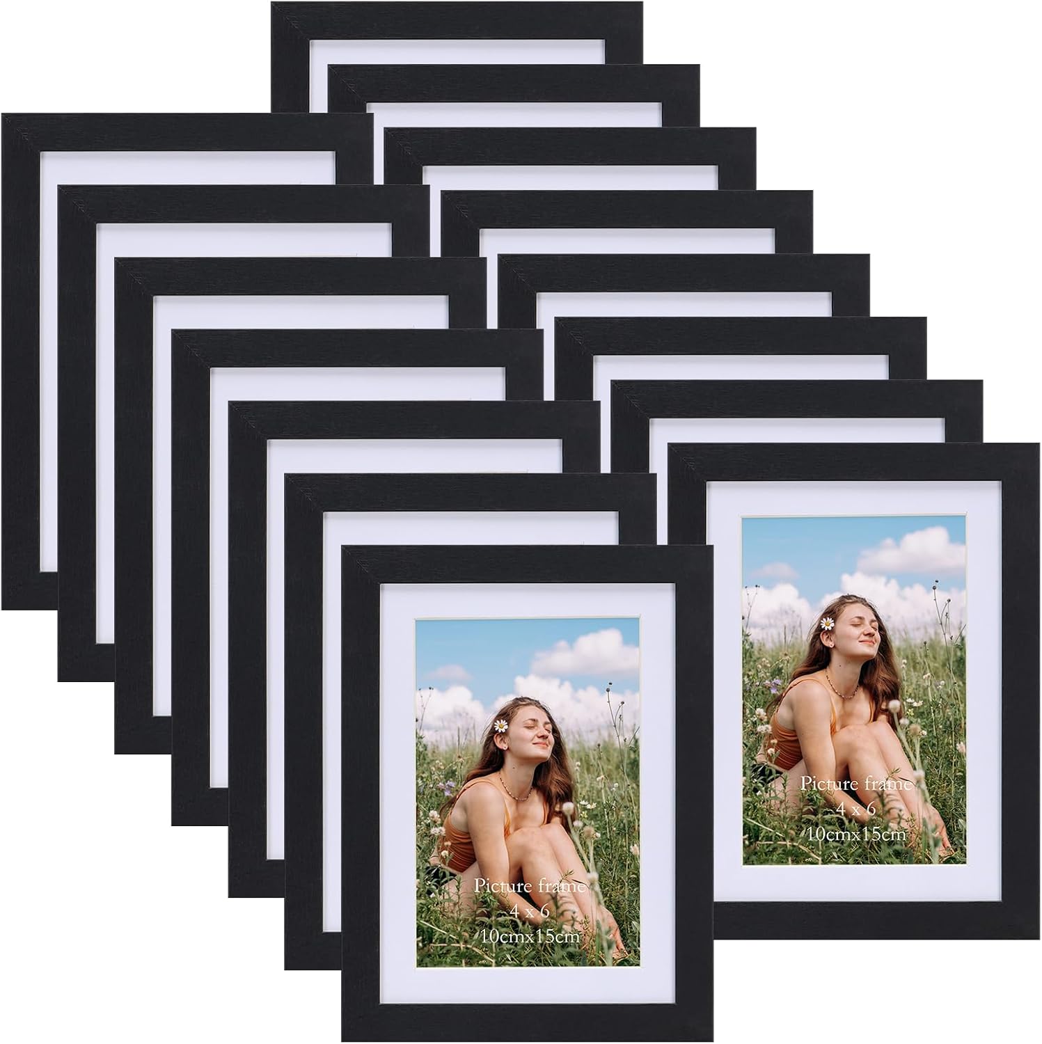 Photo Albums, Frames & Accessories - EYMPEU 5x7 Picture Frames Black Wood Set of 15, Display Multi 4x6 Photos with Mat or 7x5 without Mat, Bulk Matted 4x6 Frames for Wall or Table Top