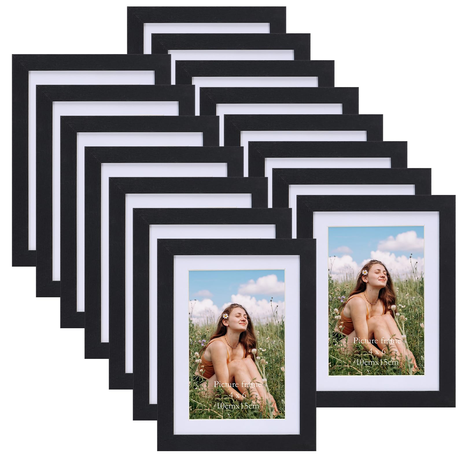Vasemouh 15 Pack 6x4 Photo Frames with Mat, Versatile 7x5 Photo Frames Without Mat, Black MDF Wood Picture Frame for Wall or Tabletop Display — image 1
