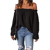 Spriolim Women's Off Shoulder Top Ruffle Long Sleeve Chiffon Blouse Casual Loose Shirts