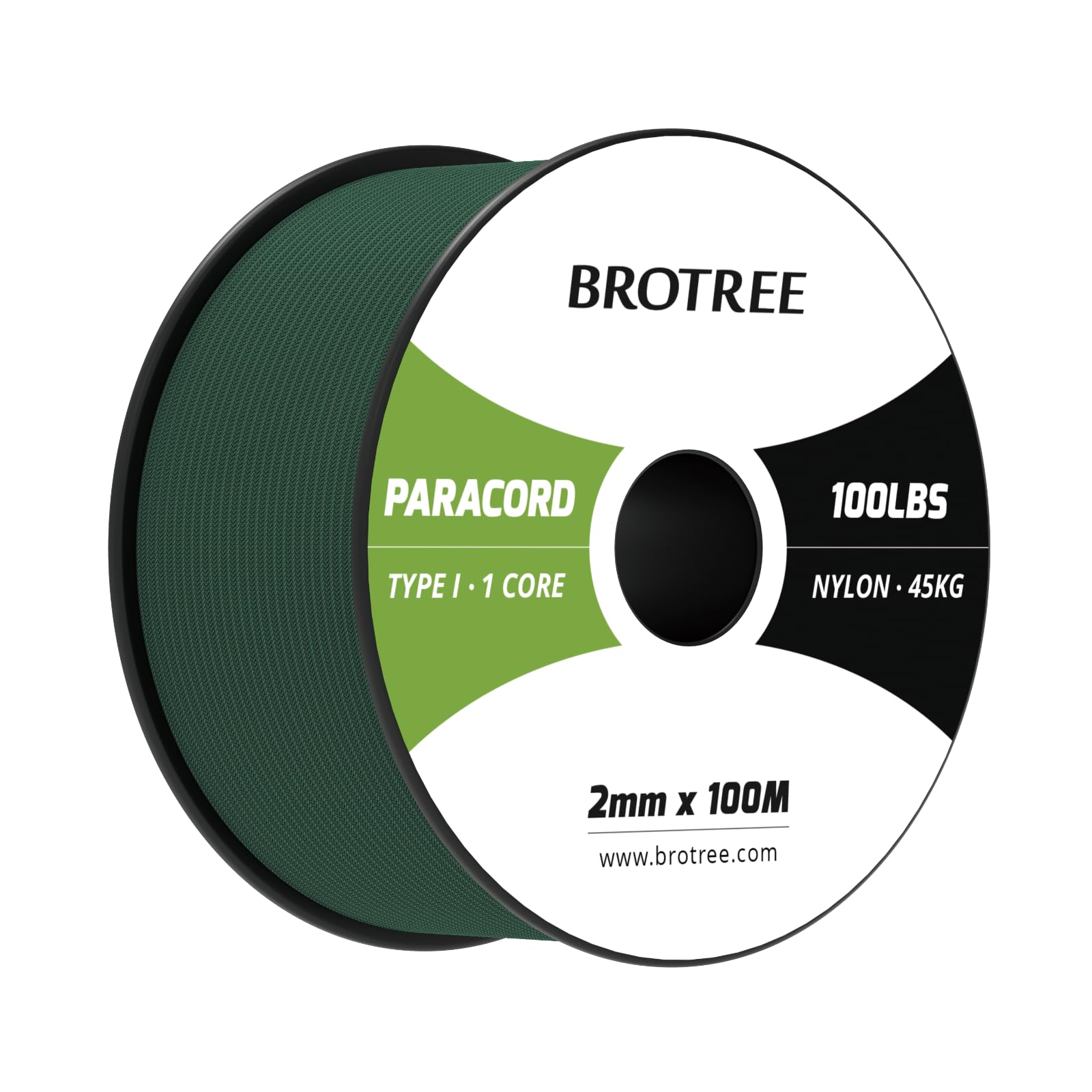 Brotree Paracord 2mm 100M 100% Nylon Rope 1 Strand Parachute Cord for Outdoor, Craft, DIY - 45kg Breaking Load (Dark Green)