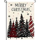 Merry Christmas Garden Flag 12x18inch Christmas Tree Snowflake Vertical Double Sided Winter Yard Lawn Decor Holiday Yard Flag Red Garden Flag Outdoor House Decoration